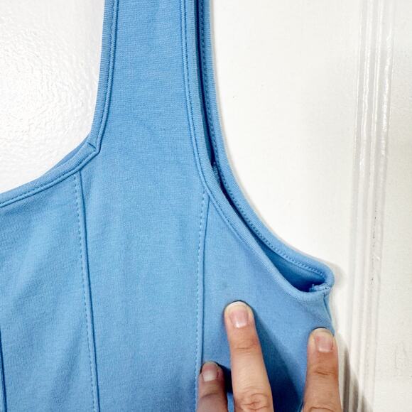 Ann Taylor LOFT Ponte Knit Seamed Flare Sleeveless Midi Dress Blue Size 12 Flowy - Picture 12 of 13